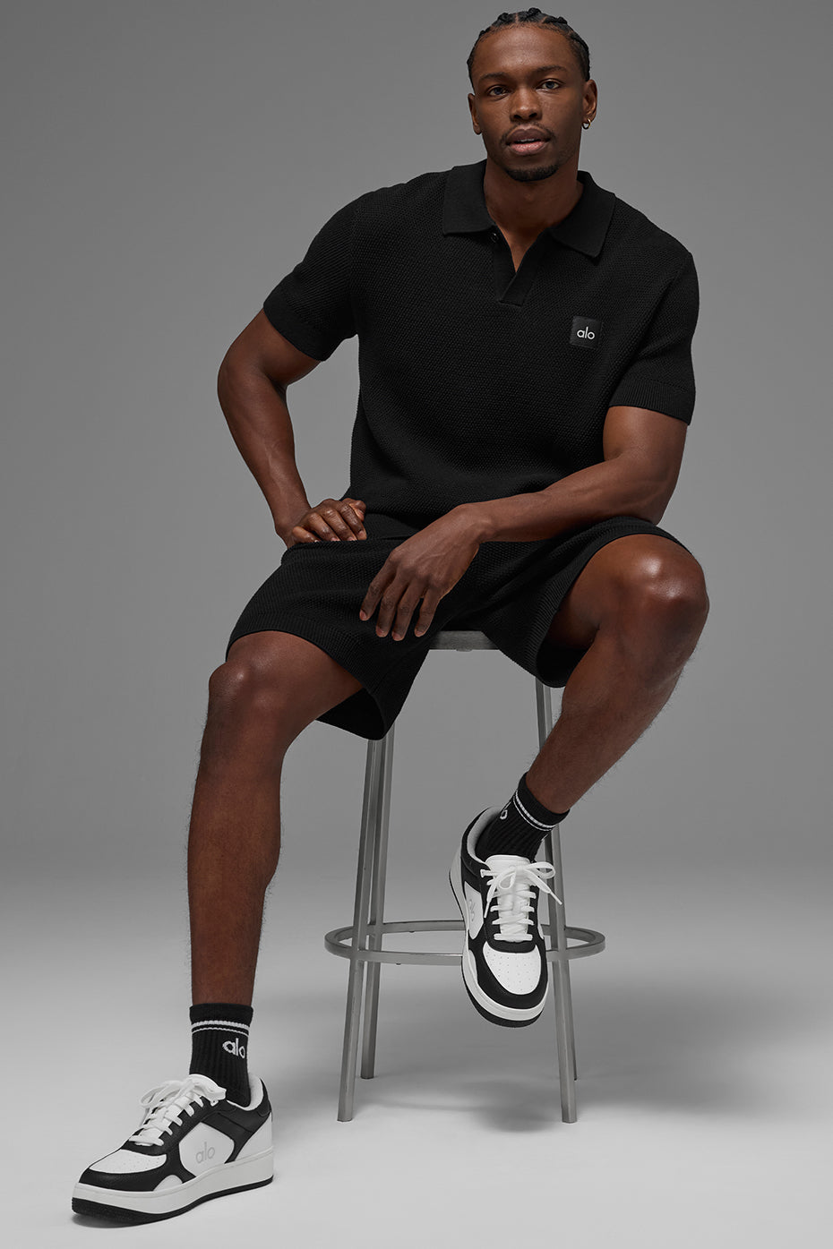 Sports Club Sweater Knit Polo - Black
