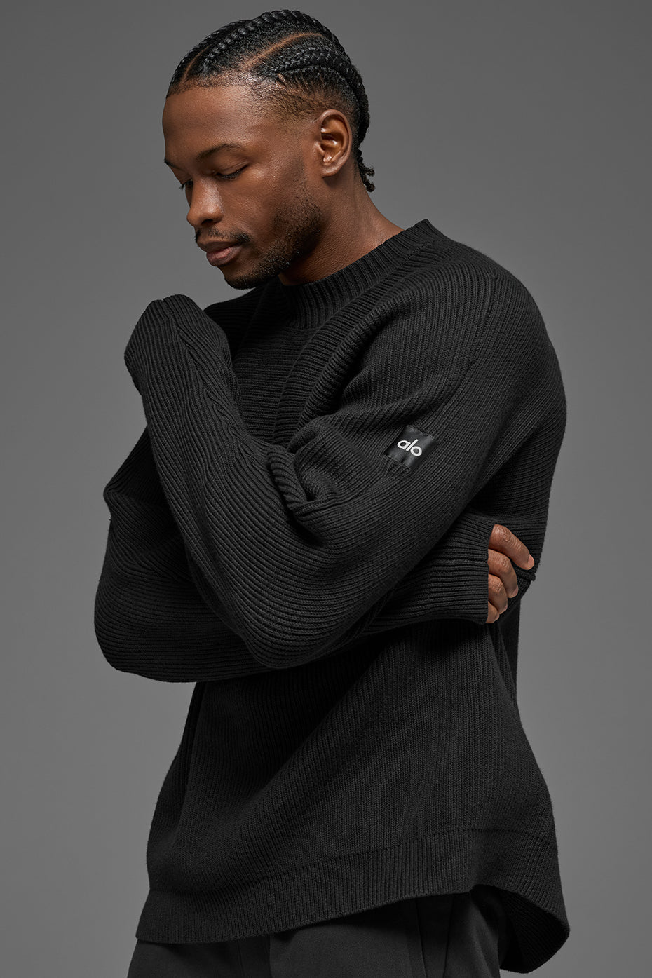 Domain Shift Rib Knit Sweater Crew - Black