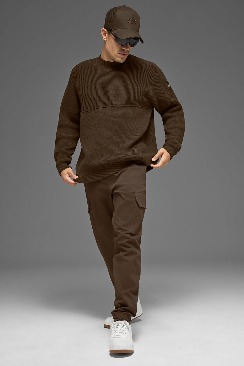 Domain Shift Rib Knit Sweater Crew - Espresso