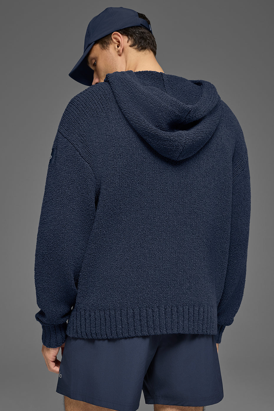 Textured Knit Hoodie - Navy